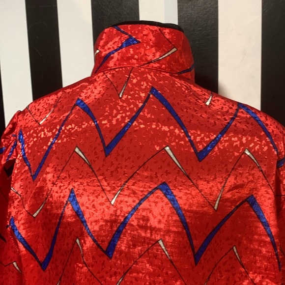 Vintage Red White and Blue High Neck Blouse Patriotic Retro Secretary Size Med - Picture 9 of 17